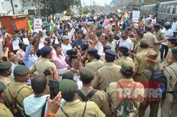 10323 teachers staged massive protest before Tripura Assembly demanding permanent livelihood before 31st March 10323 teachers staged massive protest before Tripura Assembly demanding permanent livelihood before 31st March
